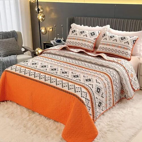 Turuncu Boho Yatak Örtüsü Seti